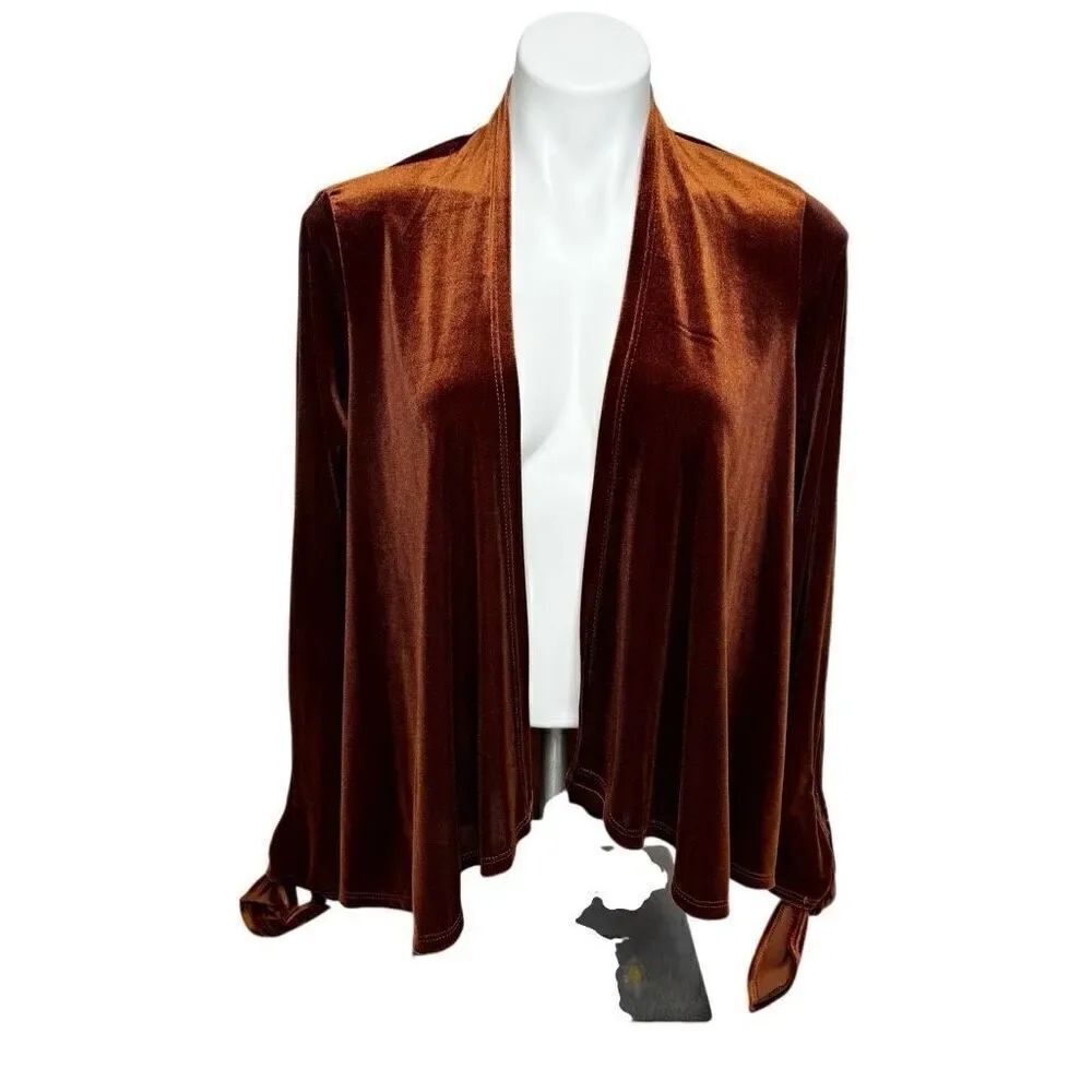 W5 velvet open front jacket with tie cuffs in a deep fall rust color size S